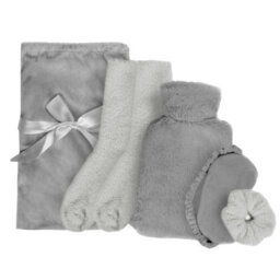 Ohs Cosy Fleece Gift Set Womens Christmas Winter Hot Water Bottle 5Pc - Grey - thumbnail 1