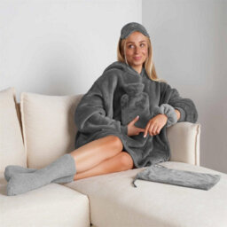 Ohs Cosy Fleece Gift Set Womens Christmas Winter Hot Water Bottle 5Pc - Grey - thumbnail 2
