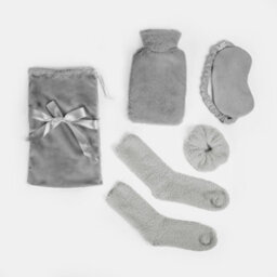 Ohs Cosy Fleece Gift Set Womens Christmas Winter Hot Water Bottle 5Pc - Grey - thumbnail 3