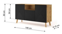 Arte Modern Luxi Sideboard Cabinet In Black W1460mm X H800mm X D420mm - thumbnail 3