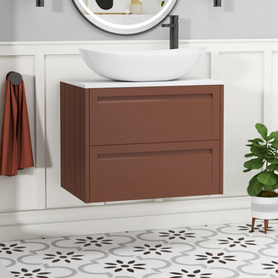 Royal Bathrooms Royal Bathroom Elmore 700mm Terracotta Clay Wall Mounted Countertop Bathroom Vanity Unit 2 Drawer With Cesar Basin - image 1