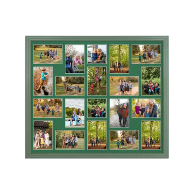 AK Frames 80X70Cm Green Classic Multi Photo Frame With Emerald Mount - Holds 20 Apertures (18X) 6X4, (2X) 4X4 Photos - image 1