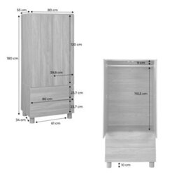 Sweeek - Wardrobe With 2 Doors, 2 Drawers And 1 Hanging Rail Wood Decor Hazel 80X53X180 Cm - Ayana - thumbnail 5
