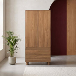 Sweeek - Wardrobe With 2 Doors, 2 Drawers And 1 Hanging Rail Wood Decor Hazel 80X53X180 Cm - Ayana - thumbnail 1