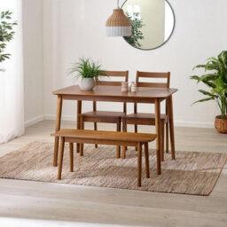 Furniturebox Uk 4 Seater Dining Set - Lynton Walnut Effect Wooden Dining Table -Rectangular Dining Table & 2 Chairs And Bench