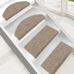 Floordirekt Calcutta Self Adhesive Hard Wearing Sisal Stair Tread Mat For Indoor Stairs Semicircular Taupe 23.5 X 65 Cm - thumbnail 2