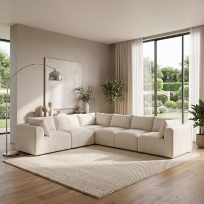Furniturebox Uk Drift Cream Boucle Fabric 5 Seater L-Shaped Modular Corner Sofa - image 1