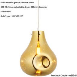 Loops Hanging Ceiling Pendant Light - Large Gold Metallic Glass & Chrome Plate - 10W Led E27 - thumbnail 2