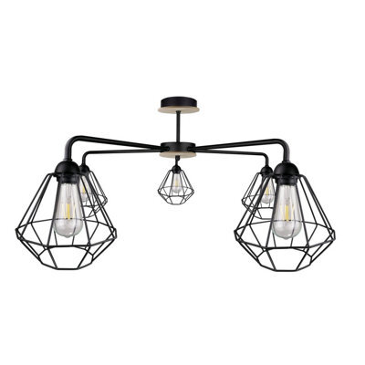 Luminosa Lighting Luminosa Foskal Semi Flush Light Black, Wood, 70Cm, 5X E27
