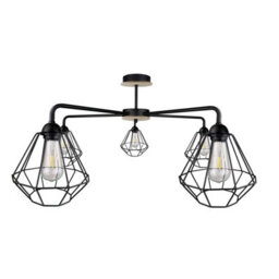 Luminosa Lighting Luminosa Foskal Semi Flush Light Black, Wood, 70Cm, 5X E27