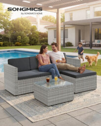 LEDREM Garden Furniture Set, Pe Rattan Patio Furniture Set, Outdoor Corner Sofa Couch, Handwoven Rattan Patio Conversation Set,grey - thumbnail 3