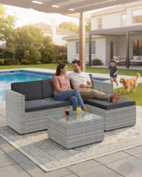 LEDREM Garden Furniture Set, Pe Rattan Patio Furniture Set, Outdoor Corner Sofa Couch, Handwoven Rattan Patio Conversation Set,grey