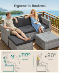 LEDREM Garden Furniture Set, Pe Rattan Patio Furniture Set, Outdoor Corner Sofa Couch, Handwoven Rattan Patio Conversation Set,grey - thumbnail 4