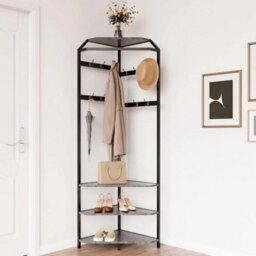 Corner Coat Rack Hall Tree Shoe Bench With 3-Tier Shelves - thumbnail 4