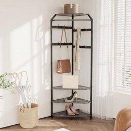 Corner Coat Rack Hall Tree Shoe Bench With 3-Tier Shelves - thumbnail 5