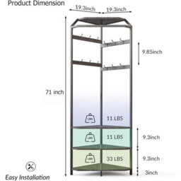 Corner Coat Rack Hall Tree Shoe Bench With 3-Tier Shelves - thumbnail 2