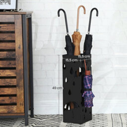 Songmics Metal Umbrella Holder, Umbrella Stand With Hooks And Drip Tray, Black - thumbnail 6