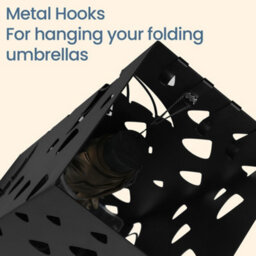 Songmics Metal Umbrella Holder, Umbrella Stand With Hooks And Drip Tray, Black - thumbnail 4