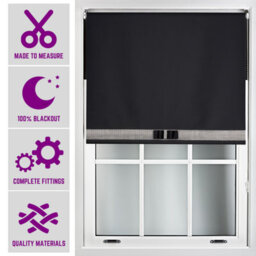 Black Blackout Roller Blind With Silver Diamante & Black Bow Free Cut Down Service By Furnished - (W)240Cm X (L)210Cm - thumbnail 1