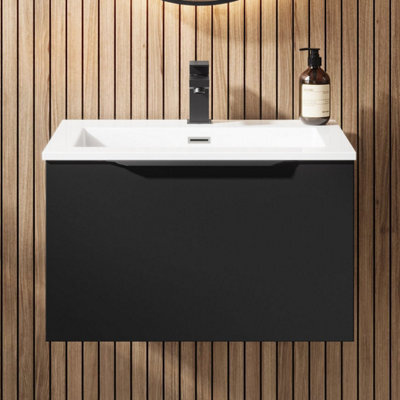 Affine 600mm Bathroom Vanity Unit Basin Wall Hung Storage Furniture Soft Close Black - image 1