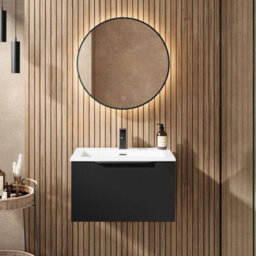 Affine 600mm Bathroom Vanity Unit Basin Wall Hung Storage Furniture Soft Close Black - thumbnail 2