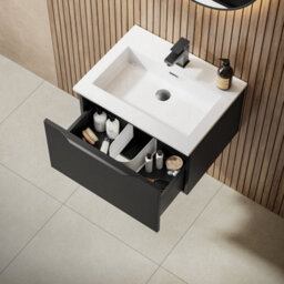 Affine 600mm Bathroom Vanity Unit Basin Wall Hung Storage Furniture Soft Close Black - thumbnail 4