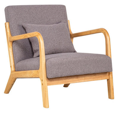 Nordlys Solid Wood And Gray Fabric Lounge Chair Countryside Style Living Room - image 1