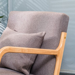 Nordlys Solid Wood And Gray Fabric Lounge Chair Countryside Style Living Room - thumbnail 4