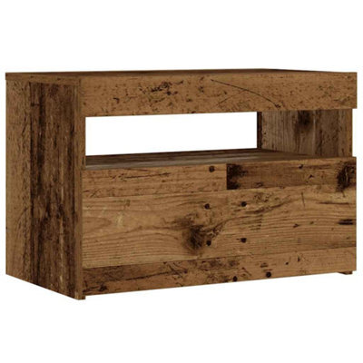 Berkfield Modern Bedside Cabinet With Led Lights Old Wood 60X35X40 Cm Engineered Wood