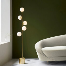 Luminosa Lighting Luminosa Grosseto Multi Arm Floor Lamp Satin Brass Plate, Gloss White Glass - thumbnail 3