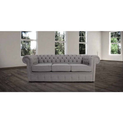 Chesterfield 3 Seater Sofa Settee Proposta Steel Grey Fabric In Classic Style - image 1