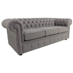 Chesterfield 3 Seater Sofa Settee Proposta Steel Grey Fabric In Classic Style - thumbnail 3