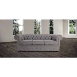Chesterfield 3 Seater Sofa Settee Proposta Steel Grey Fabric In Classic Style - thumbnail 1