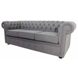 Chesterfield 3 Seater Sofa Settee Proposta Steel Grey Fabric In Classic Style - thumbnail 4
