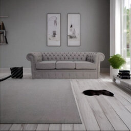 Chesterfield 3 Seater Sofa Settee Proposta Steel Grey Fabric In Classic Style - thumbnail 6