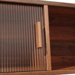 Abrihome Tall Sideboard Cabinet With Rattan Doors & Glass Sliding Doors, Natural Wood Effect, 174.5Cm - thumbnail 6