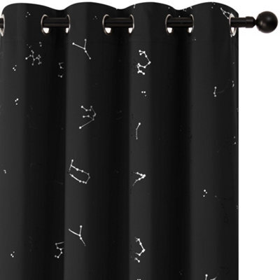 Deconovo Foil Printed Constellation Blackout Curtains Eyelet Black W66 X L90 Inch 2 Panels