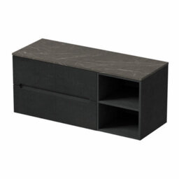 Affine 1200mm Bathroom Vanity Unit Grey Marble Countertop Wall Hung Fluted Black Unit - thumbnail 4