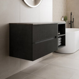 Affine 1200mm Bathroom Vanity Unit Grey Marble Countertop Wall Hung Fluted Black Unit - thumbnail 2
