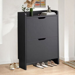 Modern Black Wooden Shoe Cabinet With 2 Tilt-Out Drawers - Slim & Space-Saving Storage Organiser - thumbnail 5