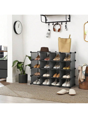 LEDREM Shoe Rack, 16 Cube Plastic Shoe Rack, Entryway Storage Cabinet, Space-Saving Design, Black - image 1