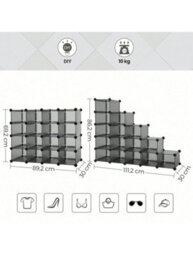 LEDREM Shoe Rack, 16 Cube Plastic Shoe Rack, Entryway Storage Cabinet, Space-Saving Design, Black - thumbnail 9