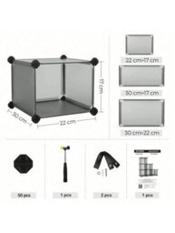 LEDREM Shoe Rack, 16 Cube Plastic Shoe Rack, Entryway Storage Cabinet, Space-Saving Design, Black - thumbnail 5