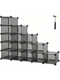 LEDREM Shoe Rack, 16 Cube Plastic Shoe Rack, Entryway Storage Cabinet, Space-Saving Design, Black - thumbnail 7