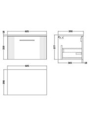 Balterley Belvide Partial Fluted 1 Drawer Wall Hung Vanity Unit With Colour Coordinating Worktop - 600mm - Satin Soft Black - thumbnail 6