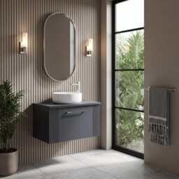 Balterley Belvide Partial Fluted 1 Drawer Wall Hung Vanity Unit With Colour Coordinating Worktop - 600mm - Satin Soft Black - thumbnail 4
