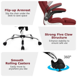 Costway Executive Office Chair Ergonomic High Back Swivel Computer Desk Chair-Red - thumbnail 9