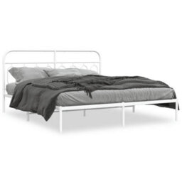 Berkfield Metal Bed Frame Without Mattress With Headboard White 193X203Cm - thumbnail 2