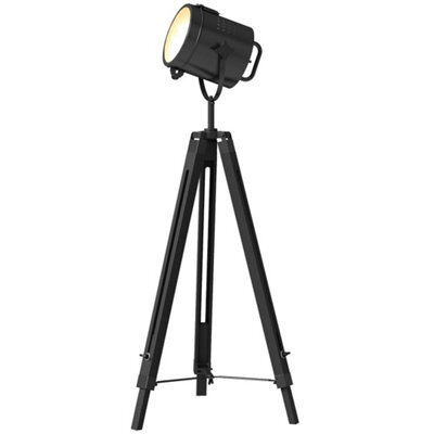 Black Vintage Tripod Floor Lamp Wooden Searchlight With Adjustable Height - image 1