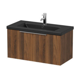 Aveli Fluted 800mm Bathroom Vanity Unit Basin Wall Hung Cupboard Soft Close Walnut - thumbnail 5
